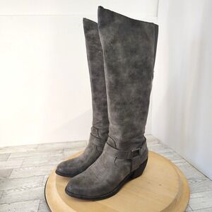Ruff Hewn Gray Western Knee High Boots Harness Buckle Distressed Womens‎ 6.5M F8